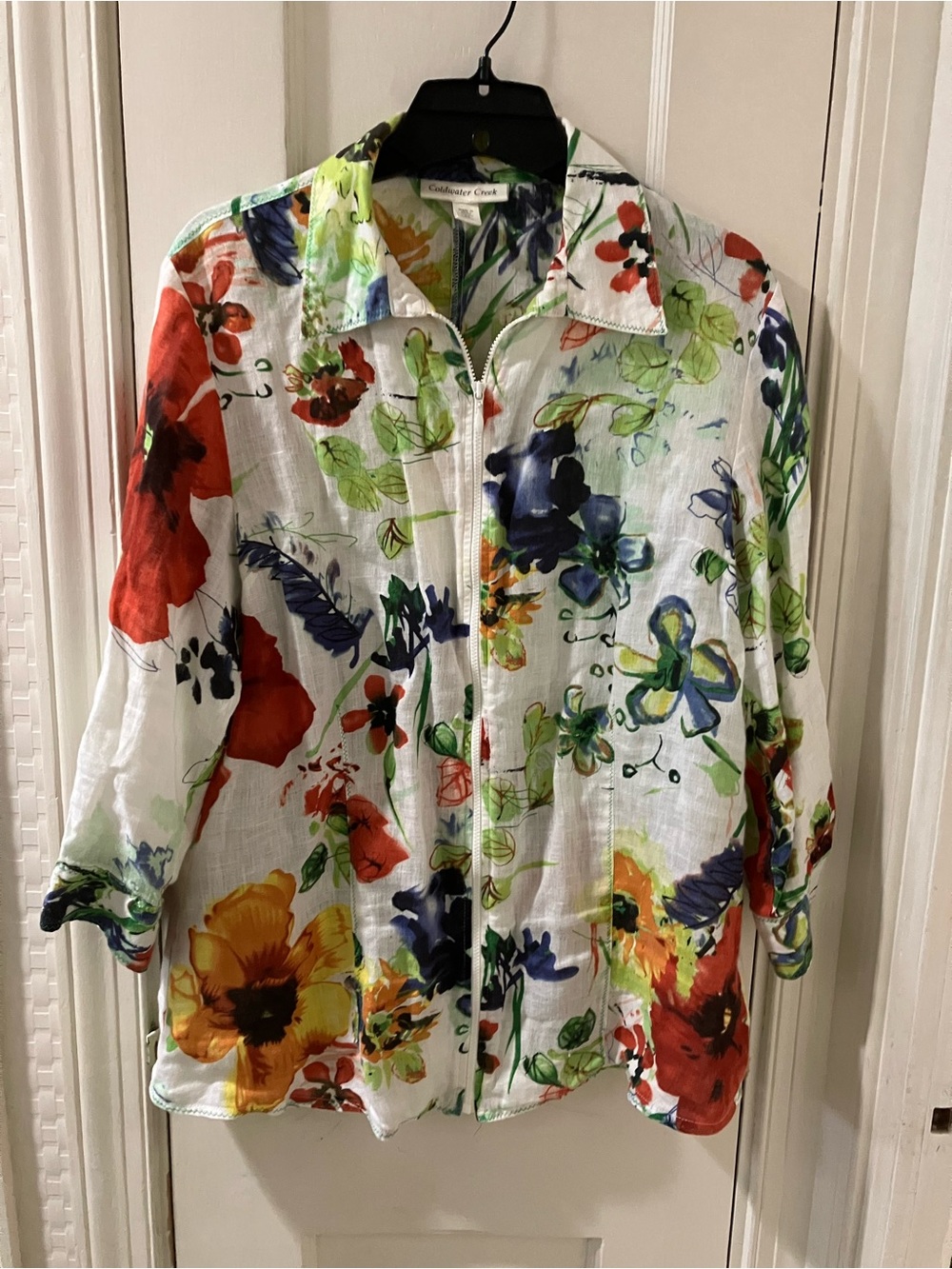Coldwater Creek Multicolor Floral Zip-Front Button Down Shirt